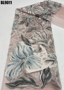 Tissu de soirée brodé de perles et de sequins multicolores de luxe, motif grande fleur en <span class=keywords><strong>maille</strong></span>, collection 2026, pour robes de soirée et tenues de fête, style français - Product Image 3