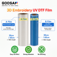 GOOSAM Hot Peel UV 3D DTF Film Roll Satu Sisi AB Efek Puff Bordir 30cm 60cm untuk Printer Tekstil Grosir Desain Kustom