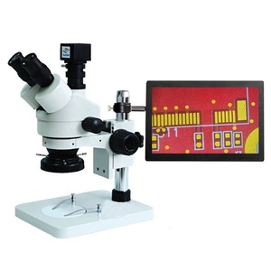 Microscopio estéreo trinocular 7X-45X con lente 0.7X-4.5x para inspección industrial con cámara y anillo de luz LED - Product Image 3