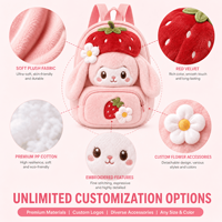 Sac à dos en peluche personnalisé OEM ODM Lapin Fraise, Sac à dos en peluche pour enfants et adultes, Cadeau personnalisé
