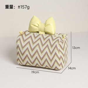 Bolsa de cosméticos de punto rosa con decoración de lazo, bolsa de maquillaje con cremallera, estuche de aseo de gran capacidad para viajes - Product Image 4