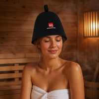 Chapeau de sauna en feutre de laine pure noire, épais, dense, sans couture, doux et chaud, avec logo brodé personnalisé et boucle de suspension
