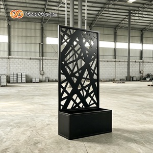 Outdoor Modern Metal Privacy <b>Screen</b> Planter Box with <b>Leaf</b> Pattern Abstract Crisscross Hollow Eco-friendly Garden Partition Fence - Product Image 5