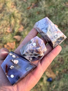 แผ่นหินอาเกตสีน้ำเงินลายดอกซากุระขัดเงา รูปทรงแผ่น สำหรับตกแต่งบ้าน ลายอังก้า โทเท็ม อันซา ครอส ศิลปะพื้นบ้าน คริสตัล - Product Image 4
