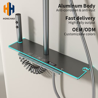 Ensemble de douche SPA mural moderne à LED thermostatique, double jet de pluie en céramique et aluminium, tube carré, finition chromée polie