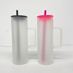 Mug en verre dépoli transparent de 20 oz pour sublimation, avec poignée, pour café et bière, avec couvercle en plastique PP et paille – Expédition depuis l'entrepôt américain - Product Image 4