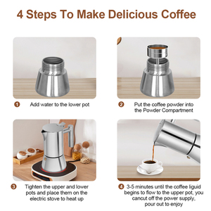<span class=keywords><strong>Cafetière</strong></span> Moka <span class=keywords><strong>Classique</strong></span> Camping Espresso 6 Tasses en Acier Inoxydable Portable pour Gaz ou Électrique - Product Image 5