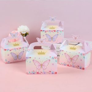Boîte <span class=keywords><strong>cadeau</strong></span> papillon 4 pièces, boîte d'emballage pour fête d'anniversaire d'enfant, fête prénatale, boîte à dragées, sacs à bonbons, boîte en papier portable, carton - Product Image 3