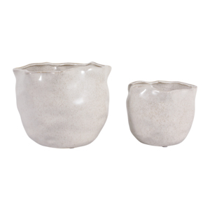 Vasi in ceramica con bordo ondulato rotondo per piante da interno ed esterno, set di due vasi decorativi da giardino - Product Image 3