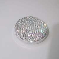 Miroir de maquillage de poche compact cosmétique rechargeable rond en diamant de luxe bling LED