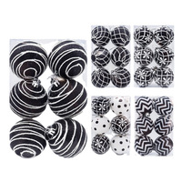 Adornos Navideños en Blanco y Negro, Bolas con Patrón Geométrico de Ondas y Puntos, Decoración Moderna para Árbol de Navidad, Hogar y Fiestas