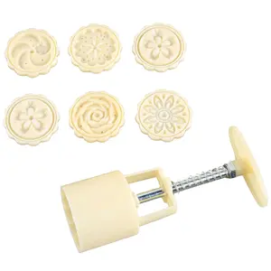 Set 4 Piece Flower Shape Cake Pop Pastry Cookie Mold Metal White ABS Mooncake Mold