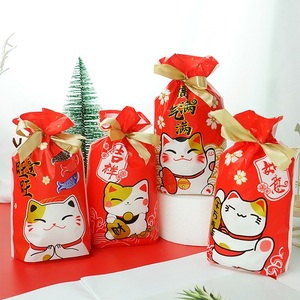 Bolsas de Regalo con Cordón de Maneki Neko Pequeño, Rojas, para el Año Nuevo Chino, Bolsa de Dulces <span class=keywords><strong>Fula</strong></span> - Product Image 1