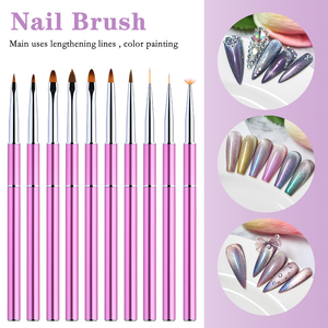 Juego de pinceles para Nail Art, 10cs/juego de pinceles para <span class=keywords><strong>uñas</strong></span> acrílicas, de nailon, Metal, delineador ovalado plano, 3D Etiqueta Privada, rosa, <span class=keywords><strong>2022</strong></span> - Product Image 6