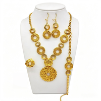 Parure de bijoux de mariée plaqué or 24 carats de Dubaï, collier et boucles d'oreilles en filigrane lourd, accessoires de luxe pour femmes pour mariages du Moyen-Orient et africains