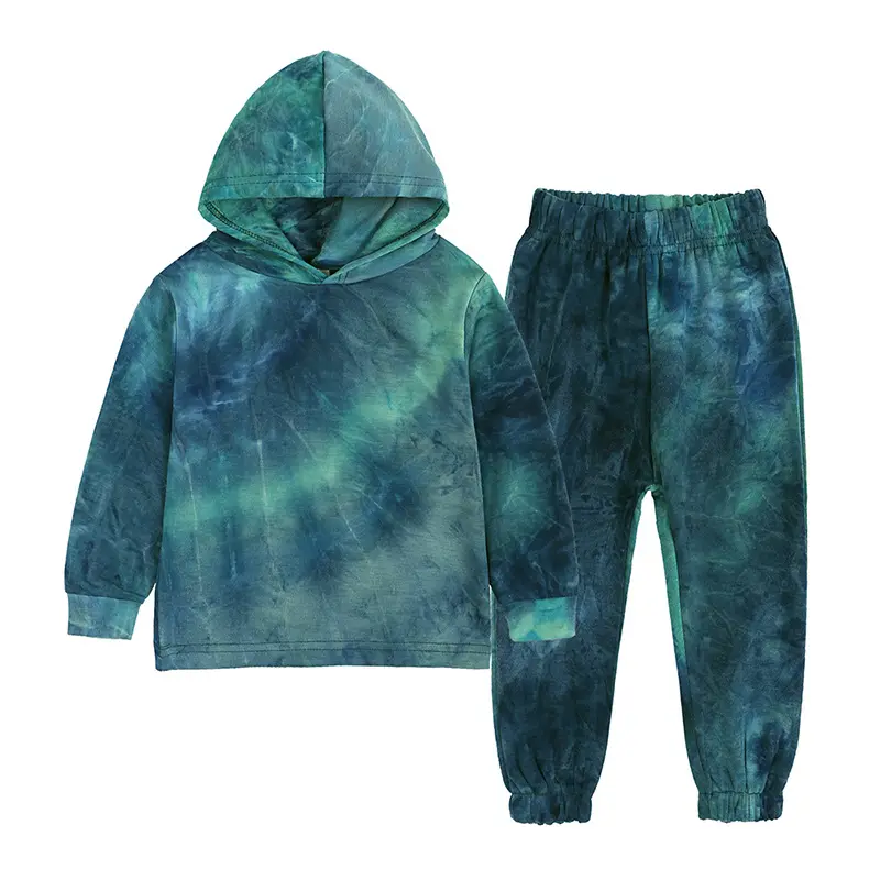 Winter Customized Tie-Dyed Baby Boys Outfit Two Piece Hoodie Set Kids Clothing Set