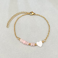Bracelet Cœur en Acier Inoxydable avec Perles d'Abacus en Pierre Naturelle 520, Nouveau Modèle Numérique Transfrontalier Européen et Américain pour Femme
