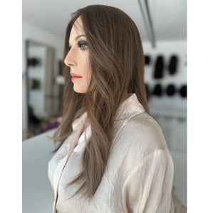 Cheveux vierges européens couleur brun cendré en gros, nœuds invisibles simples, tissage HD en dentelle avec doublure en soie, système de remplacement - Product Image 1