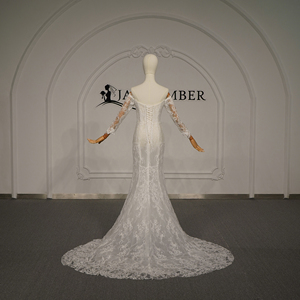 Gt281-Pz Luxury Modern Ivory Ball Gown Bridal Sweetheart Lace Applique Long Sleeve Fitted Mermaid <b>Wedding</b> Dress for - Product Image 5