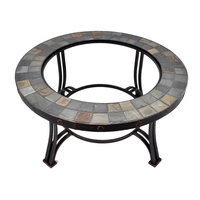 Table de brasero ronde d'extérieur SEJR de 24 pouces en mosaïque avec grilles de barbecue en ardoise
