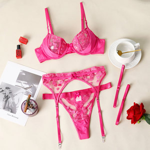 Ensemble de lingerie féminine de luxe avec broderie en forme de cœur, sexy, de haute qualité, en maille transparente - Product Image 6