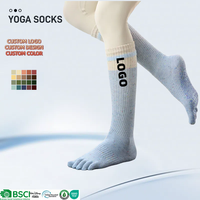 Professionnel antidérapant dames Yoga chaussettes fleur couleur correspondant personnalisé automne 5 orteil genou haute coton Pilates