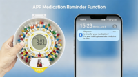 Distributeur Automatique de Pilules Bluetooth à Couvercle Transparent 28 Jours, Contrôlé par Application, Rappels Sonores et Lumineux, Verrouillage Sécurisé par Clé, Écran LCD, Matériau ABS, Pour la Maison