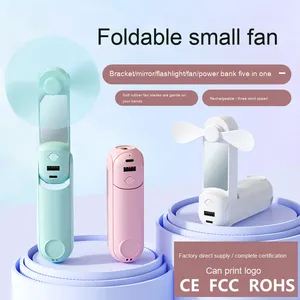 Ventilador USB Portátil 5 en 1, Mini Banco de Energí<span class=keywords><strong>a</strong></span> de 1200 mAh, Espejo, Linterna, Dispositivo de Mano de 3 Velocidades para Automóvil, Viajes al Aire Libre, Plástico, Inglés - Product Image 5