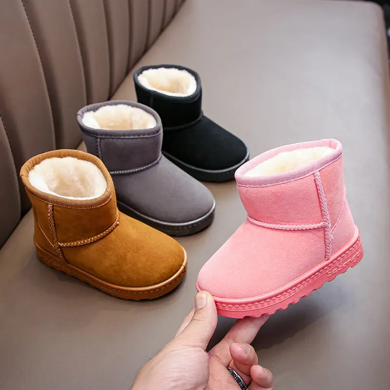 Hot sale boys and girls 2022 winter new slip-on fashion shoes children comfortable suede upper warm kids snow boots