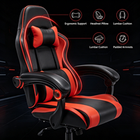 Chaise de jeu ergonomique inclinable avec repose-pieds rétractable, appui-tête en cuir PU, soutien lombaire 360° °   Chaise pivotante pour bureau à domicile