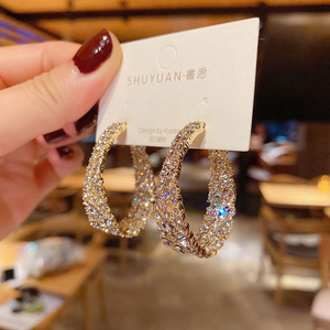 Orecchini a Cerchio in <span class=keywords><strong>Stile</strong></span> <span class=keywords><strong>Barocco</strong></span> Coreano Retrò con Strass, Modello 2021, Orecchini Esagerati con Ago in Argento e Cristalli per Donna - Product Image 1