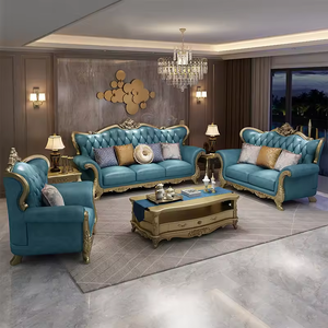 Juego de Sofás Tapizados de Madera Maciza de Estilo Europeo Real, Muebles Americanos con Acabado Dorado para el Hogar, Hotel, Sala de Estar, Centro Comercial, Apartamento, Villa - Product Image 5