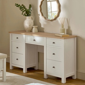 Table de maquillage de style minimaliste personnalisée, en bois massif peint en <span class=keywords><strong>blanc</strong></span>, placage de chêne, design <span class=keywords><strong>plat</strong></span>, console à 7 tiroirs, coiffeuse - Product Image 2