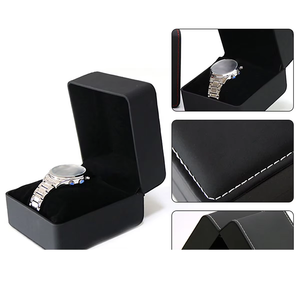 Black PU Leather <b>Watch</b> Box Velvet Lined Single <b>Watch</b> <b>Case</b> Portable Packaging Organizer Custom Logo - Product Image 3