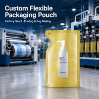 Sachet Doypack de 150 ml (5,07 fl oz) en OPP/NY/PE de 140 microns, jaune/noir/blanc, imprimé en héliogravure, imperméable, de forme irrégulière