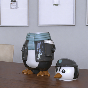 กระปุกกาแฟเรซิ่นรูปสัตว์สุดเก๋ ดีไซน์ทันสมัย รูปเพนกวินสวมหมวก สำหรับตกแต่งบ้านและห้องครัว - Product Image 2