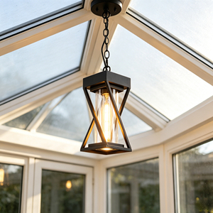 Lanterne de Jardin Suspendue Minimaliste Industrielle Étanche pour Extérieur, Noir Mat, pour Porte d'Entrée, Passage, Porche - Product Image 1
