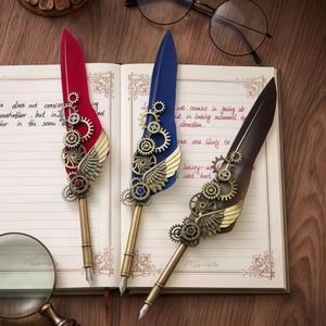 Stylo plume en métal fantaisie personnalisé en gros, coffret cadeau de Noël, ensemble d'écriture vintage pour étudiants, stylo plume à plume d'oie - Product Image 3