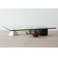Meuble de salon, base en bloc de marbre solide, design moderne, table rectangulaire en verre de marbre bas pour le salon