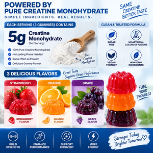 Creatine Monohydrate Gummies 5g Sugar Free <strong>Muscle</strong> Strength <strong>Recovery</strong> <strong>Supplement</strong> 3 Flavor Variety Vegan Bulk Private Label OEM - Product Image 2