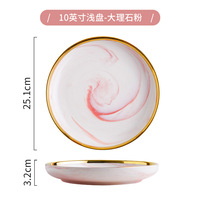 Assiettes en céramique bols cuillère bord doré rond élégant cuisson assiette à poisson rose noir vert porcelaine marbre vaisselle ensemble