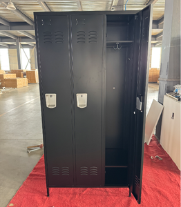 Black Modern 3-Door Steel Wardrobe Locker with <b>Square</b> <b>Key</b> Lock and Clothes Hook New Design Metal Locker with Feet Leg - Product Image 4
