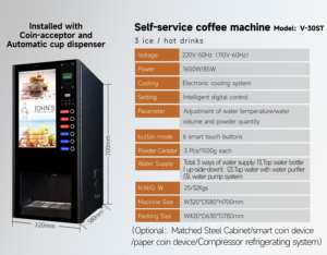 <span class=keywords><strong>Distributeur</strong></span> Automatique de <span class=keywords><strong>Café</strong></span> Instantané V-30SCT Monnayeur, 3 Boissons Chaudes et 3 Froides - Product Image 4