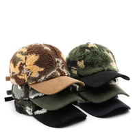 FF4694 Ajustable Pana Ala Faux Cordero Lana Cálido Gorra de béisbol Unisex Felpa Camuflaje Invierno Gorras de béisbol