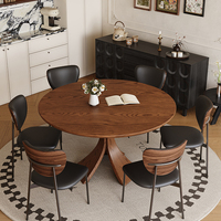 Table ronde en bois massif de style vintage français, petite table de réunion populaire pour la maison, table à manger moderne minimaliste de haute qualité