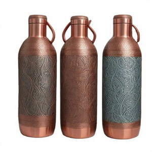 Premium Handcrafted Eco-Friendly Copper Water <b>Bottle</b> 900ML with Unique Design High Glossy Polish Indian Style for Party Use - Product Image 1