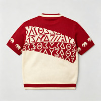 Pull tricoté personnalisé pour homme à manches courtes, jacquard lettres grecques, broderie éléphant sur manches, col rond