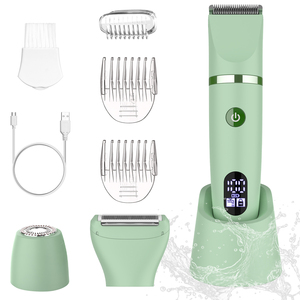 Épilateur électrique sans fil 3 en 1 vert pour femmes, étanche, recharge USB, écran LED, épilation corporelle indolore - Product Image 1