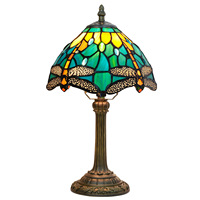   Lampe de bureau moderne style campagnard américain, libellule verte, abat-jour en vitrail, commande tactile, en résine, pour chambre à coucher et chevet