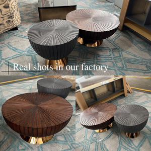 Tables basses rondes <span class=keywords><strong>de</strong></span> luxe, tables basses en bois radiales exquises, haut <span class=keywords><strong>de</strong></span> gamme, brun foncé, base en métal gris foncé pour le salon - Product Image 4